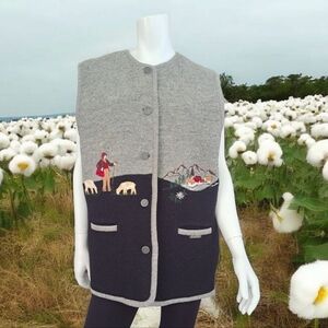 Vintage Gaddy Collection Embroidered Wool Vest Shepherd Sheep & Village